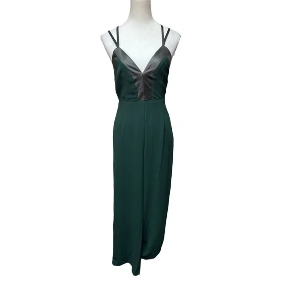 Forever 21 Hunter Green Pants Romper Trimmed in Faux Leather/ Size: Small